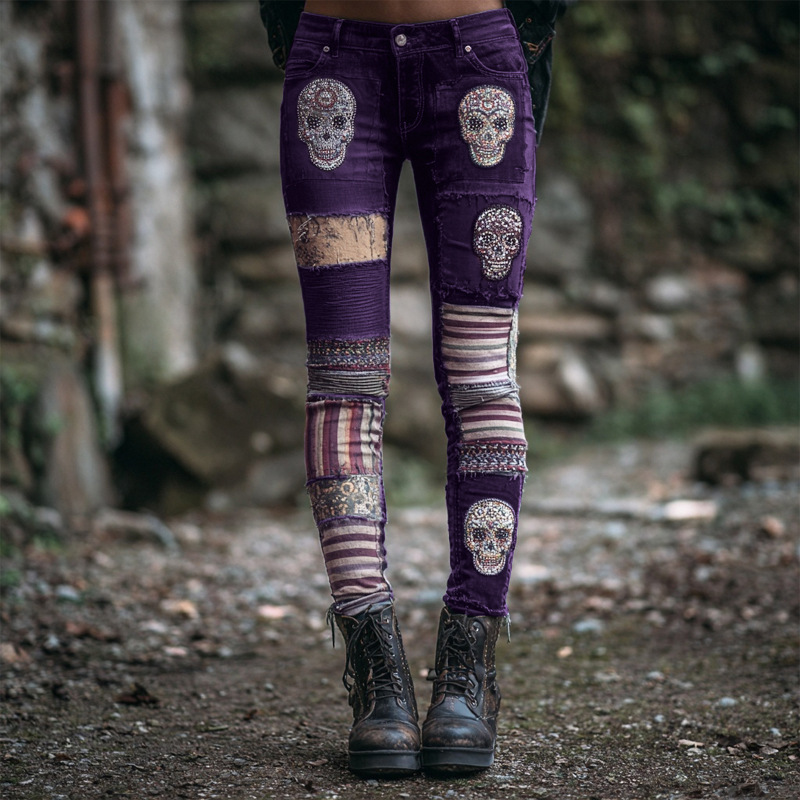 Retro Floral Print Jeans High Waist Slim Imitation Jeans Elegant Casual Trousers